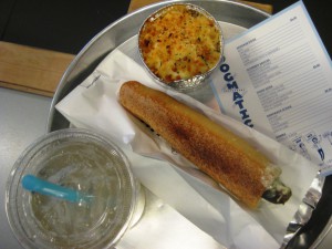 dogmatic food Ginger soda, lamb sausage on a baguette and truffled macaroni & cheese from Dogmatic.