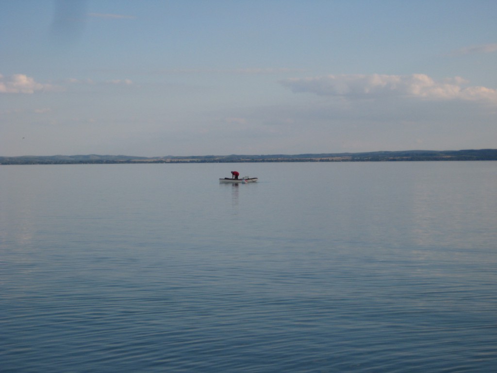 At sea.