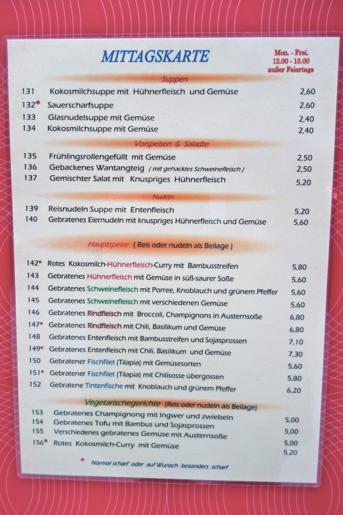 The midday menu at Sala Thai. Photo by Autofiktion.com