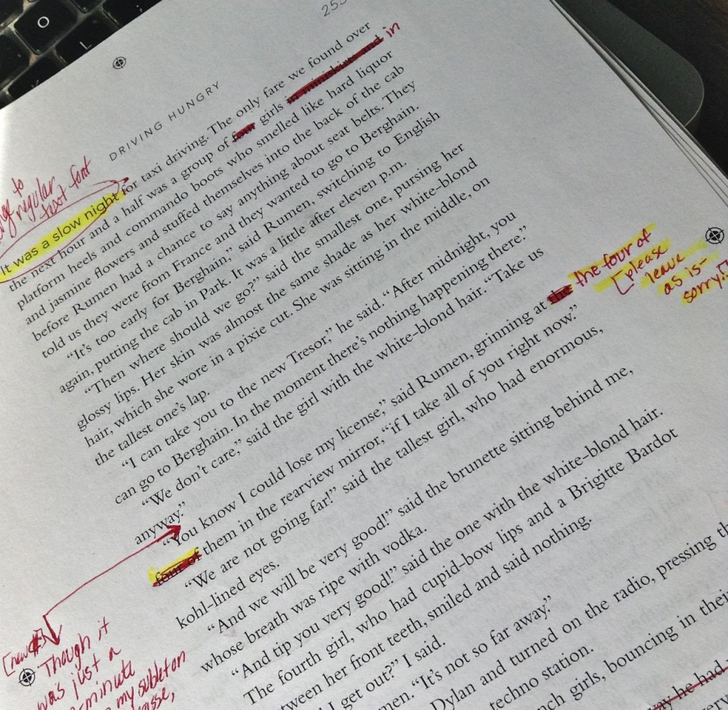 A first pass page with medium mark-ups. I'd like to take this opportunity to apologize to my editor if he's reading this, who I'm guessing is sick and tired of all my changes by now.