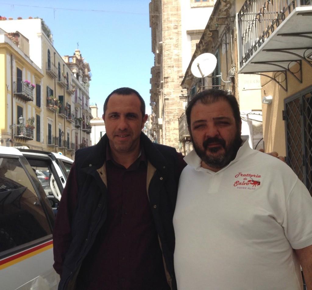 Daniele (left) and Salvatore, the owner of Trattoria da Salvo, on Piazza Kalsa in Palermo.